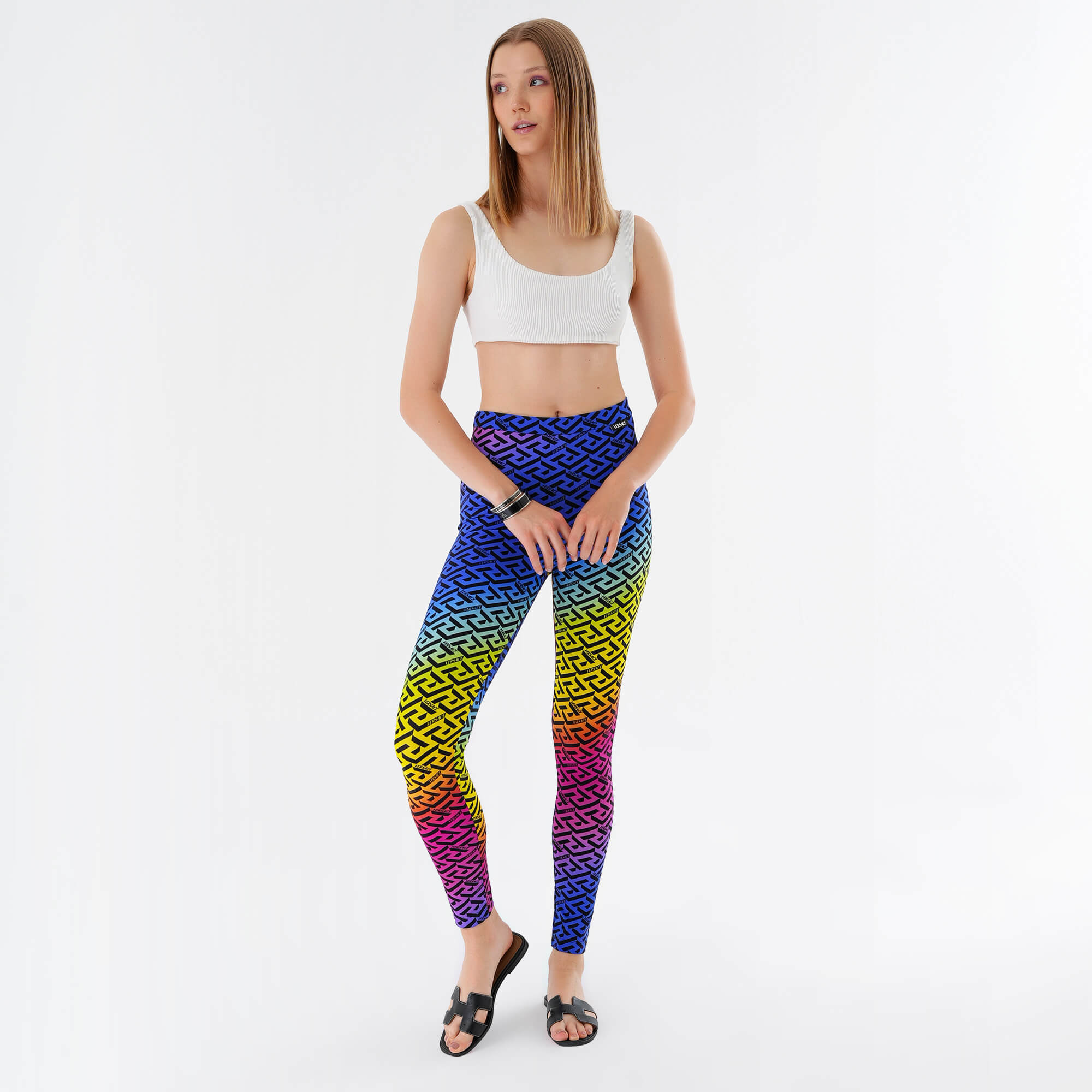 Versace- Multicolor Logo Patterned Leggings IT42